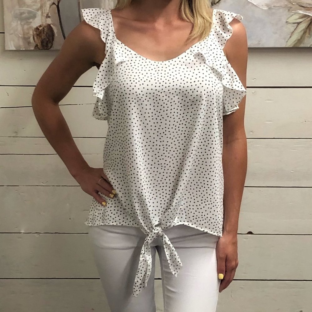 Ruffle Polka Dot Tie Front Tank